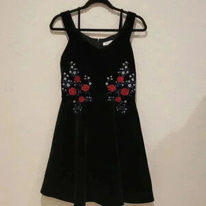 Francesca's Cocktail Mini Dress Black Velvet Embroidered